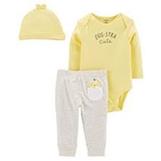 Carters Neutral Easter Ylw 3PCSet  Fashion Set เสื้อผ้าเด็ก บอดี้สูทแขนยาว 1 + กางเกงขายาว 1 + หมวก 1 ชิ้น