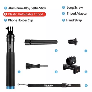 ภาพหน้าปกสินค้าTELESIN Aluminum Selfie Stick for GoPro Hero ยาว 90 ซม. มาพร้อมกับชุดยึดมือถือ และขาตั้ง ที่เกี่ยวข้อง