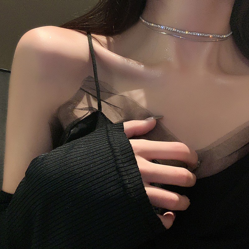สร้อยคอโซ่-ประดับเพชร-หรูหรา-แวววาว-แฟชั่นสําหรับผู้หญิง