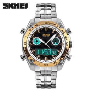 SKMEI Fashion Sports Watch Men 3Bar Waterproof Luxury Watches Stainless Steel Dual Display Wristwatches reloj hombre