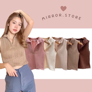 💕 พร้อมส่ง 💕 KNITTING POLO CROP  เสื้อแขนกุดคอปกผ้าไหมพรมถัก 💕