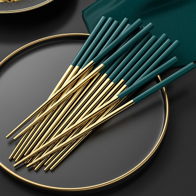 304-stainless-steel-cutlery-dark-green-portuguese-chopsticks-simple-high-end-household-tableware-chopsticks