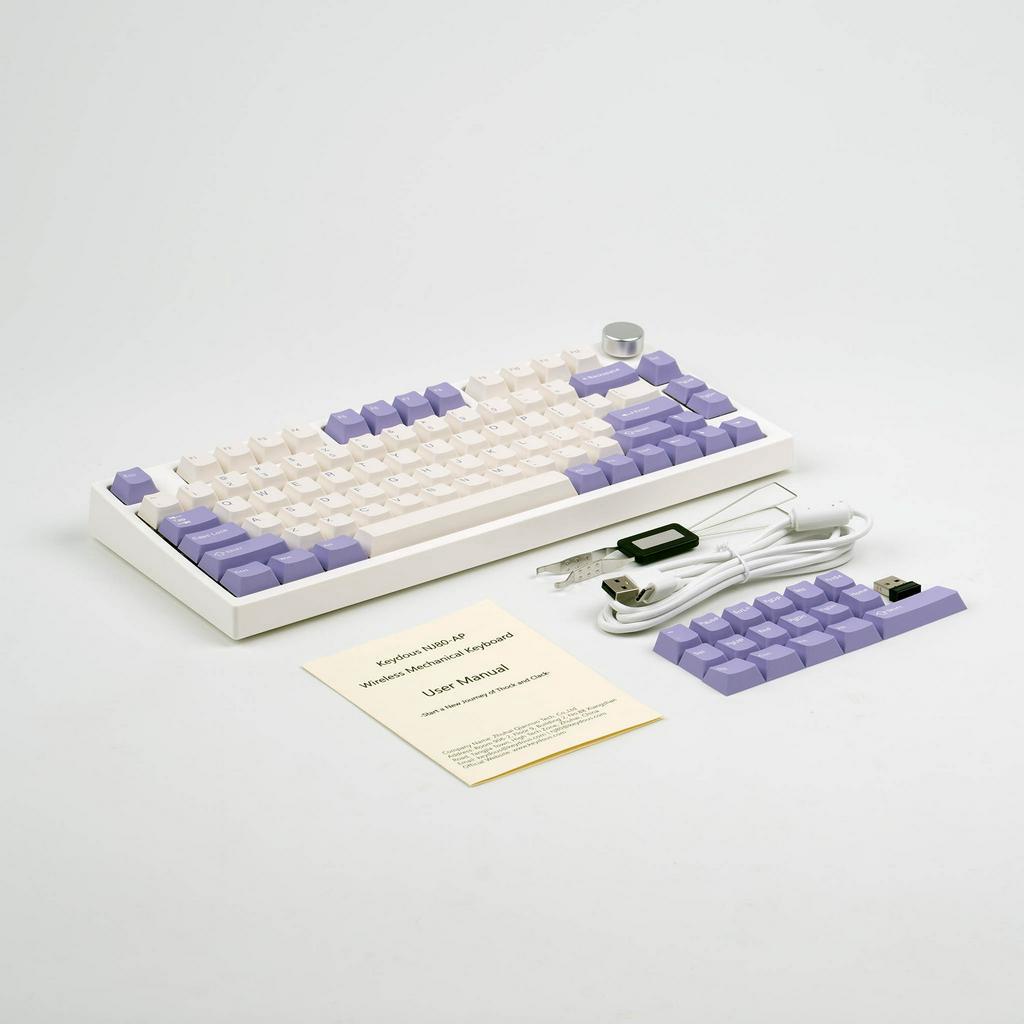 [ประกันไทย] คีย์บอร์ด Keydous NJ80 White Purple RGB 3 Mode RGB Hotswap ...