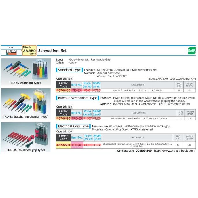 trusco-td-8s-437-6480-set-screwdriver-ชุดไขควงเปลี่ยนด้ามพลาสติก