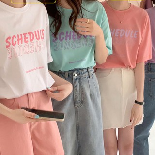 CHUUCHOP_พร้อมส่ง! (C6564)✨🌈🥂 90’s SCHEDULE t-shirts เสื้อยืดแขนสั้น มี8สี