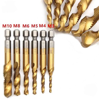 6Pcs HSS Titanium M3 - M10 Combination Hex Deburr Countersink Tap Drill Bit Set