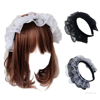 Cozy Women Ruffles Lace Hair Hoop with Mesh Headband Multilayer Lace Lolita Cosplay Props Maid Anime Headdress Accessories