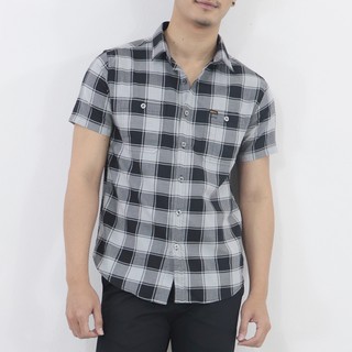 ิBOVY -CHECKSHIRT 3884 - เสื้อเชิ้ตสก๊อตเช็คดำ-เทา