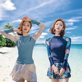 Fashion swimsuit ชุดว่ายน้ำแขนยาวขายาวผู้หญิง มี 2 ชิ้น ไซร์ M-3XL กัน UV 50% bodysuit