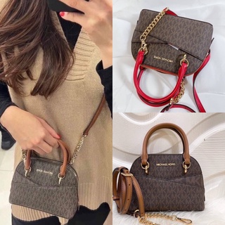 🎀 (สด-ผ่อน) กระเป๋า Mk 7.5 นิ้ว น้ำตาลสายแดง 35H1GTVC0B Michael Kors Dome XS Crossbody