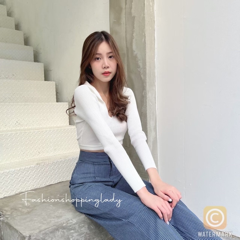 new-กางเกงยีนส์-ลายริ้ว-ผ้าเบานิ่มไม่หนามาก-ใส่สบายเอวสูงเลยสะดือ-ใส่สบายไม่รัดต้นขา-พรางหุ่นดีมาก
