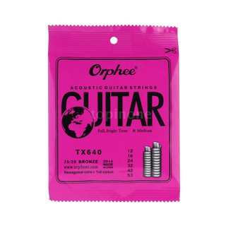 สินค้า E*M Orphee TX640 6pcs  Acoustic Folk Guitar String  Set (.012-.053) Phosphor Bronze Medium Tension