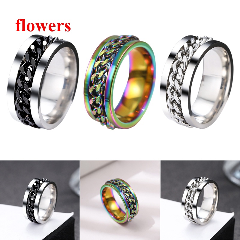 แหวนเหล็กไทเทเนียม-รูปดอกไม้-แบบหมุนได้-สําหรับผู้ชาย