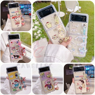 เคสโทรศัพท์มือถือ PC แข็ง แบบใส กันกระแทก ลายการ์ตูนชินจังน่ารัก พร้อมจี้ สําหรับ Samsung Galaxy Z Flip 4 Z Flip 3 Zflip Z Flip 4 Z Flip 3 Z