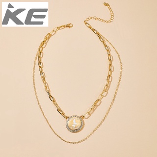 Simple diamond-encrusted letter round plate double-necklace neck chain clavicle chain for gir