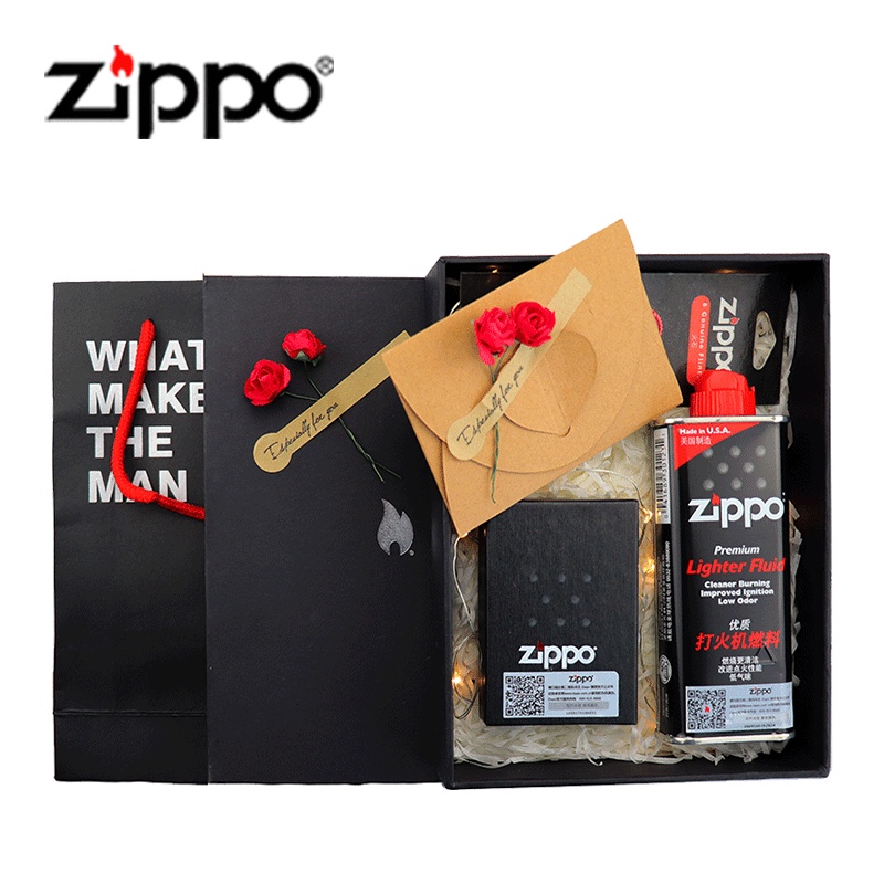 ไฟแช็ก-zippo-อย่างเป็นทางการ-zippo-ของแท้ชุดกล่องของขวัญถุงของขวัญฟลินท์ฟลินท์น้ำมันก๊าดสำหรับแฟน