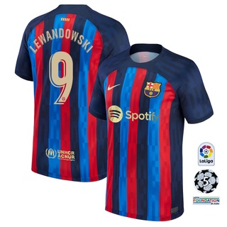 เสื้อกีฬาแขนสั้น ลายทีมชาติฟุตบอล Barcelona jersey Lewandowski 2022 23 ชุดเหย้า S -4XL 2223