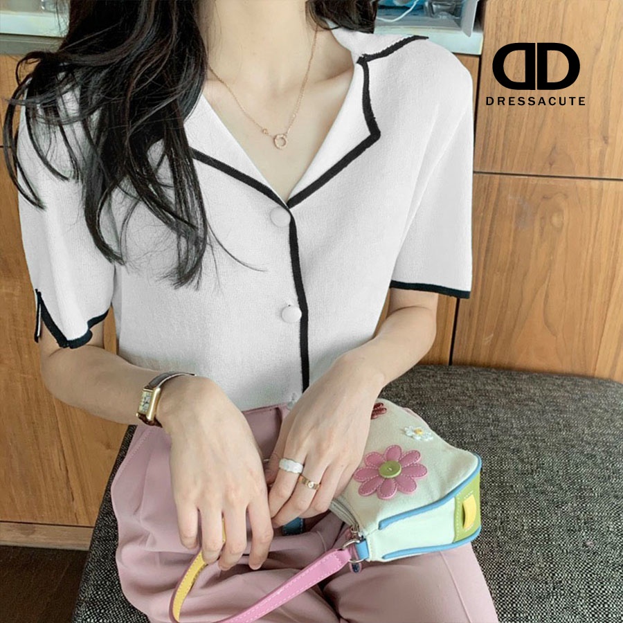 ใหม่ล่าสุด-9390-เสื้อไหมพรมแขนสั้น-คอปก-กระดุมหน้า-สไตล์เกาหลี