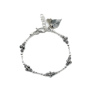 DSP สร้อยข้อมือเงินโบราณ ชาร์มใบโพธิ์ เงินแท้ 925: DSP 925 Sterling Silver Antique Bracelet [CFS4001]