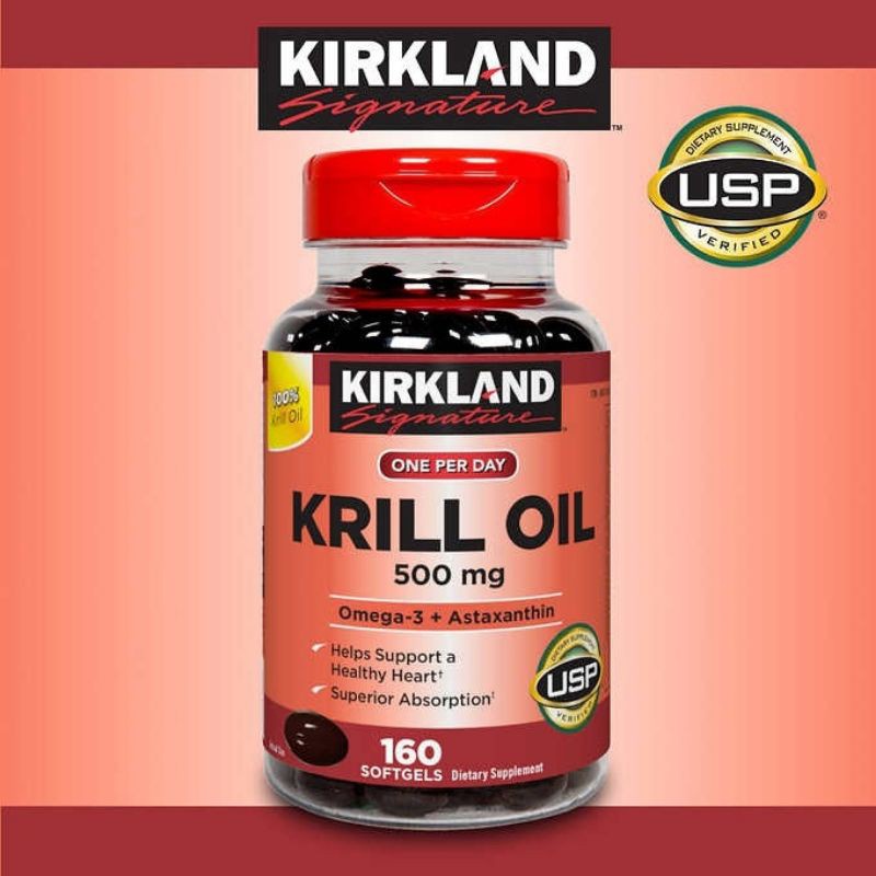 วิตามินบำรุงหัวใจ-kirkland-krill-oil-500mg-omaga-3-astaxantin-160softgels