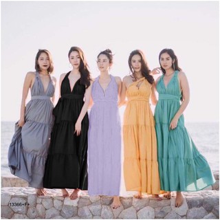 ติดตามร้านลดทันที 20*สอบถามสีทางแชท**TW13366  Maxxi Dress เดรสยาวคล้องคอผูกโบว์ ผ้าไหมอิตาลี่สีพื้น