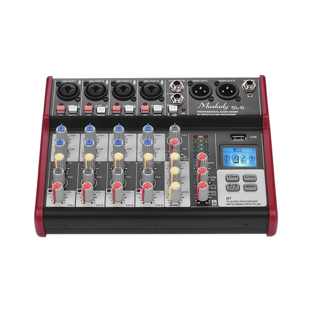 muslady-เครื่องเล่นเพลงแบบพกพา-sl-6-เครื่องมิกซ์เพลง-6-channel-2-band-eq-built-in-48v-phantom-power