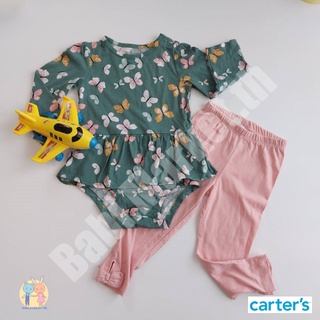 เซตบอดี้เดรสสีเขียวลายดอกไม้ และเลคกิ้ง แบรนด์คาร์เตอร์ (Carters) ของใหม่