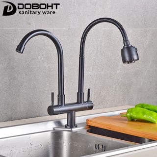 DOBOHT ก๊อกน้ำสแตนเลส SUS304 สำหรับน้ำเย็น ก๊อกน้ำห้องครัว รางน้ำคู่ CT0089SS-BL