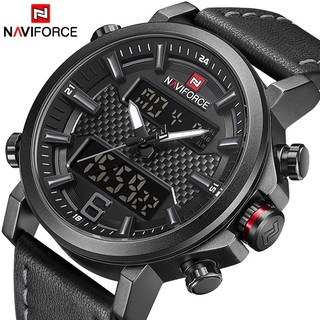 สินค้า NAVIFORCE นาฬิกาข้อมือ แบบอะนาล็อก สายหนัง กันน้ำ LED แฟชั่นสำหรับผู้ชาย