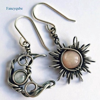 Fancyqube เครื่องประดับแฟชั่นโบฮีเมียนต่างหูคริสตัลสีเงินรูปดวงจันทร์
