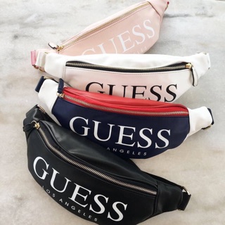 🌿 guess fanny 🌿กระเป๋าคาดอก หนัง pu เนื้อนิ่ม สีชมพู