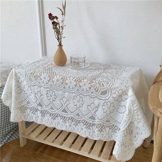 สินค้า ผ้าปูโต๊ะ ปักลายลูกไม้ สีขาว ป้องกันฝุ่น