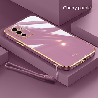 เคสโทรศัพท์ซิลิโคน TPU แบบนิ่ม ทรงสี่เหลี่ยม มันวาว พร้อมสายคล้อง สําหรับ VIVO V27e V29 5G V27 V23e V23 5G V21E Y76 Y73 V21 5G