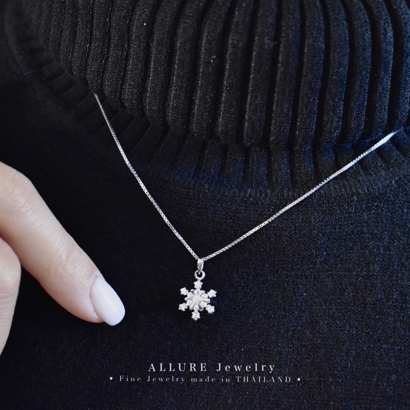 สร้อยพร้อมจี้เงินแท้-925-ชุบเคลือบทองคำขาว-ประดับเพชร-cz-swiss-diamond-snowflake-collection-allure-jewelry
