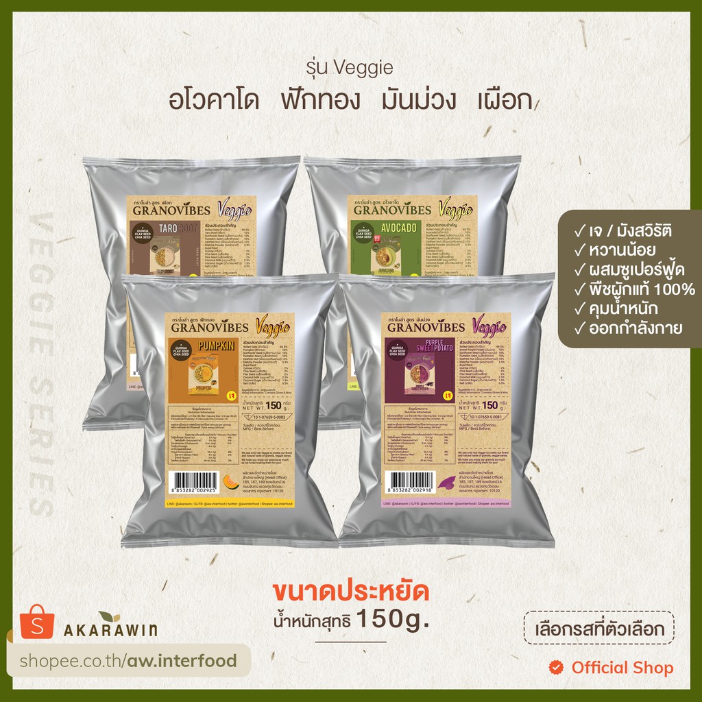 ภาพหน้าปกสินค้าGranovibes Veggie กราโนล่า ธัญพืชอบกรอบ สูตรเวจจี้ (เลือกรสชาติที่ตัวเลือก) จากร้าน TH_75435220 บน Shopee