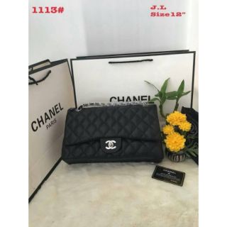 Chanel Boy 12"อะไหร่เงิน หนังคาเวียร์