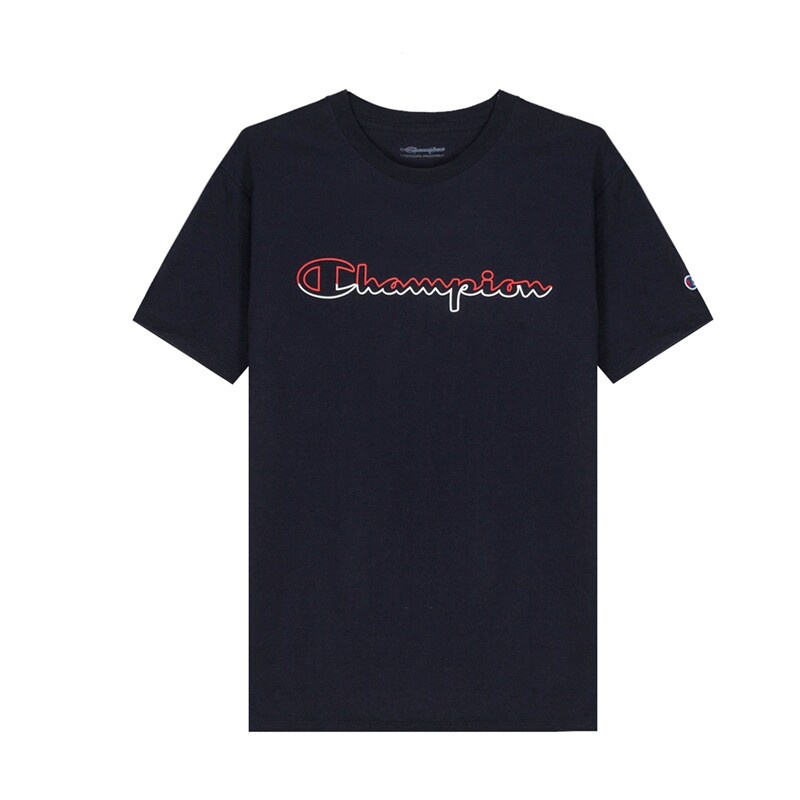 hh-champion-mens-atheltic-t-shirt-jersey-tee-split-script-logo-round-neck-cotton-navy-gt23h-y08126-031-เสื้อยืดผ้าฝ้าย