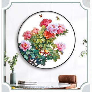 ชุดปักครอสติชพิมพ์ลาย ดอกโบตั๋น ดอกไม้ ดอกพิโอนี (Peony flower Cross stitch kit)