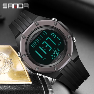 Sanda นาฬิกาข้อมือดิจิทัล อิเล็กทรอนิกส์ กันน้ํา วัดอุณหภูมิร่างกาย แฟชั่นทหาร สําหรับผู้ชาย