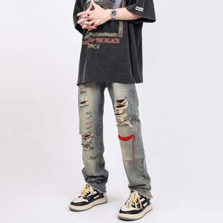 ภาพหน้าปกสินค้ากางเกงยีนส์ผู้ชายทรงกระบอก bleeding jeans กางเกงยีนส์มินิมอล เกาหลี y2k มาใหม่ ที่เกี่ยวข้อง