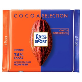 Ritter Sport Cocoa Selection74%Intense from Peru100g. ริทเทอร์ สปอร์ต โกโก้ ซีเล็คชั่นเข้มข้น 74%จากเปรู100g.