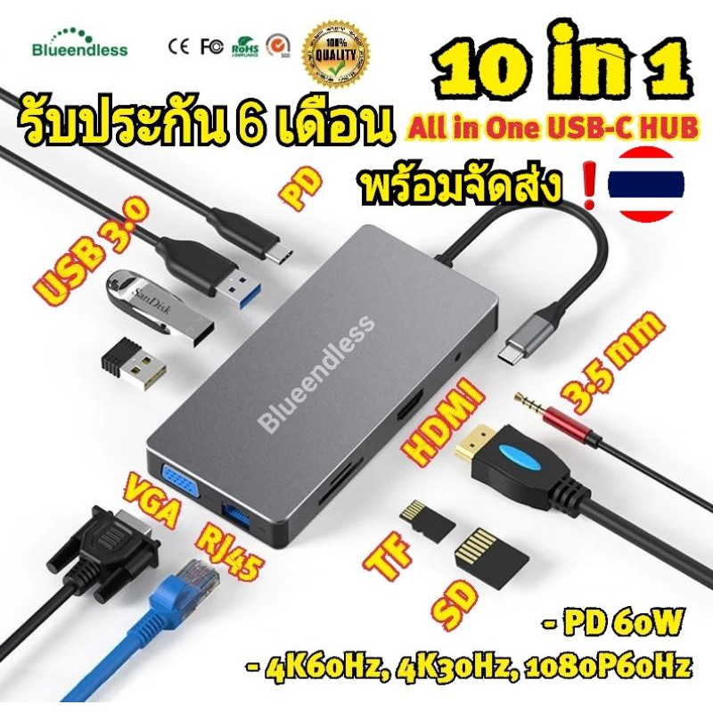 [Pre-Order] Blueendless 10 in 1 USB Type C HUB To HDMI VGA USB-C HUB ...