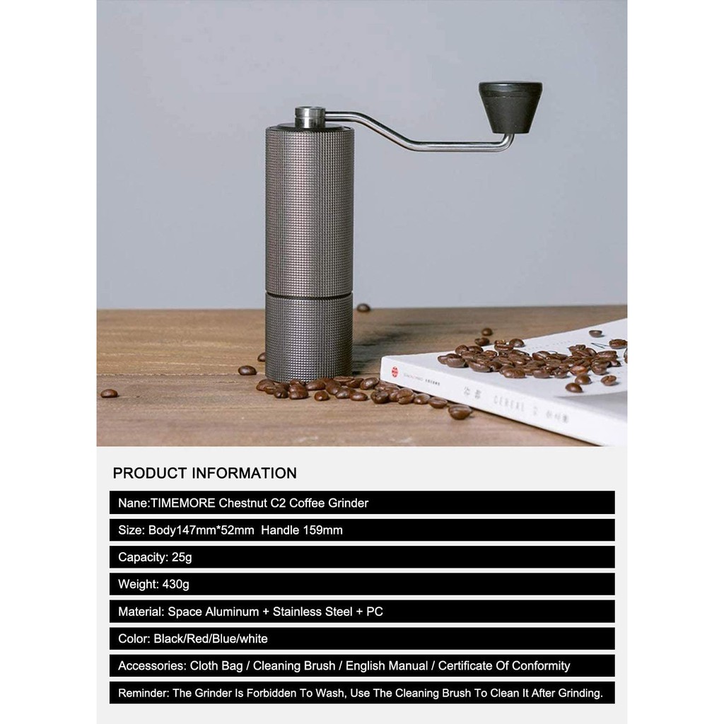 ภาพสินค้าเครื่องบดกาแฟ TIMEMORE Chestnut C2 Coffee Grinder 25g CNC Stainless Steel Conical Burr เครื่องบดมือหมุน เมล็ดกาแฟ กาแฟบด จากร้าน prikberry บน Shopee ภาพที่ 4