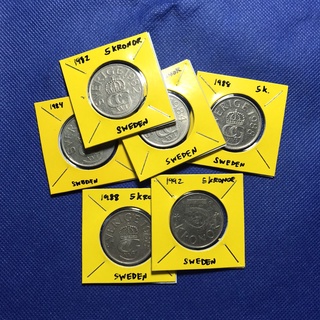 สวีเดน ปี1982-1992 ชนิดราคา 5 KRONOR เหรียญสะสม เหรียญต่างประเทศ เหรียญเก่า หายาก ราคาถูก