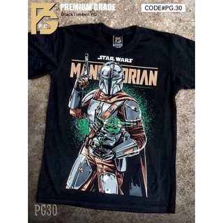 เสื้อยืดโอเวอร์ไซส์PG 30 Mandalorian Baby Yoda เสื้อยืด ลายหนัง สกรีนลายอย่างดี ผ้าหนานุ่ม ไม่หดไม่ย้วย BT Black Timber