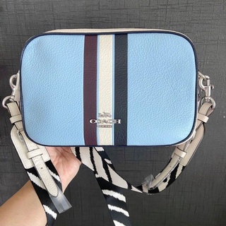 🎀 (สด-ผ่อน) ครอสบอดี้ 2 ซิป สีฟ้าคาดแถบ 9 นิ้ว COACH C4079 JES CROSSBODY IN COLORBLOCK WITH STRIPE