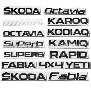 สติกเกอร์ฉลาก ลายตัวอักษรภาษาอังกฤษ KAMIQ SUPERB OCTAVIA สีดํา สําหรับติดตกแต่งรถยนต์ skoda