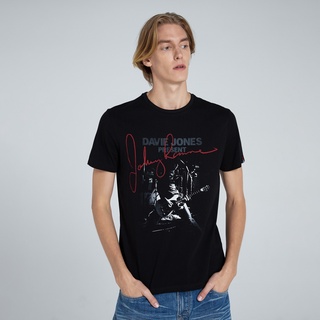 HH DAVIE JONES เสื้อยืดพิมพ์ลาย สีดำ Graphic Print T-Shirt in black TB0181BK เสื้อยืดผ้าฝ้าย