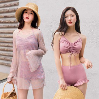 👙บิกินีเซ็ท3ชิ้น พร้อมผ้าคลุมพริ้วสวย  ชุดว่ายน้ำแฟชั่น