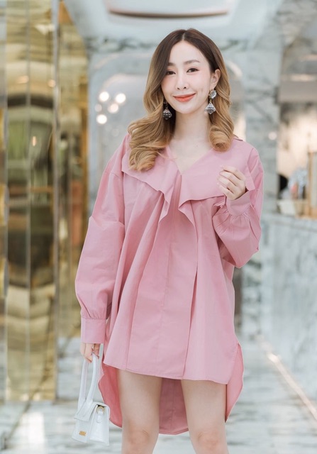 mini-dress-tanintra-ธนินทรา-สีชมพู-ถ่ายจากสินค้าจริง